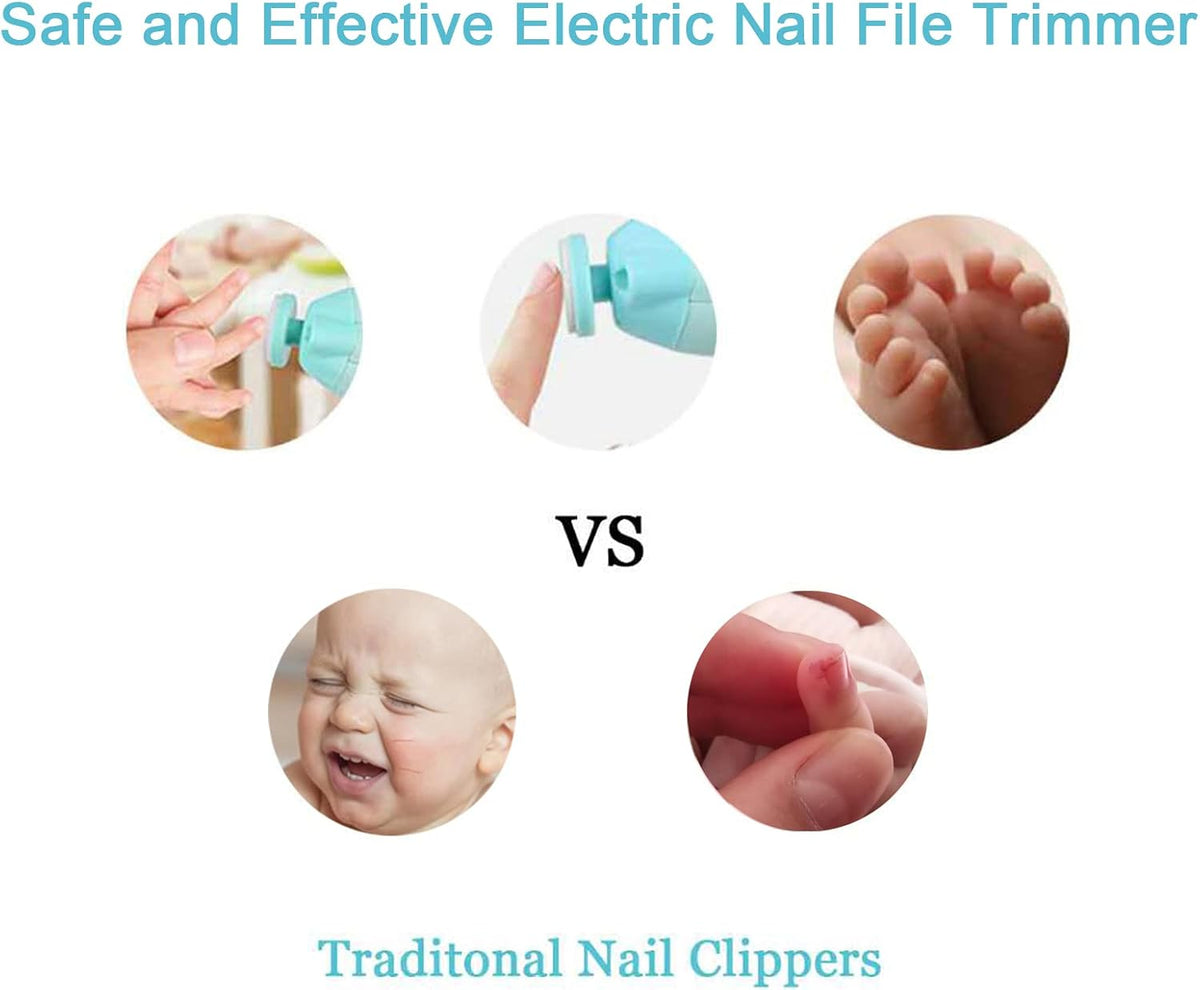 Baby Nail File Clippers Electric: Baby Nail Trimmer Electric Kit Fingernails Toes Care Manicure 6-In-1 Set with LED Light Safe for Newborn Kids and Adult